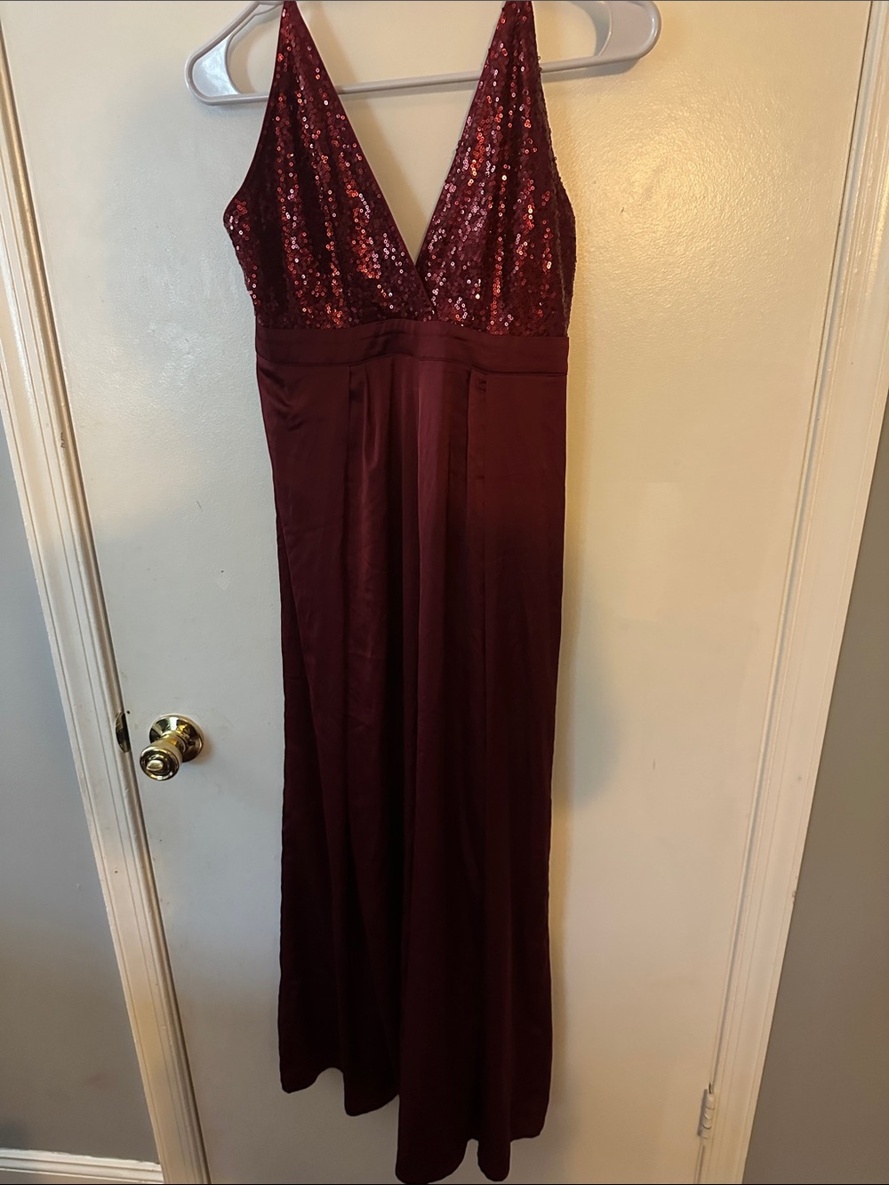 SHEIN Burgundy Sequin Plunge Jumpsuit